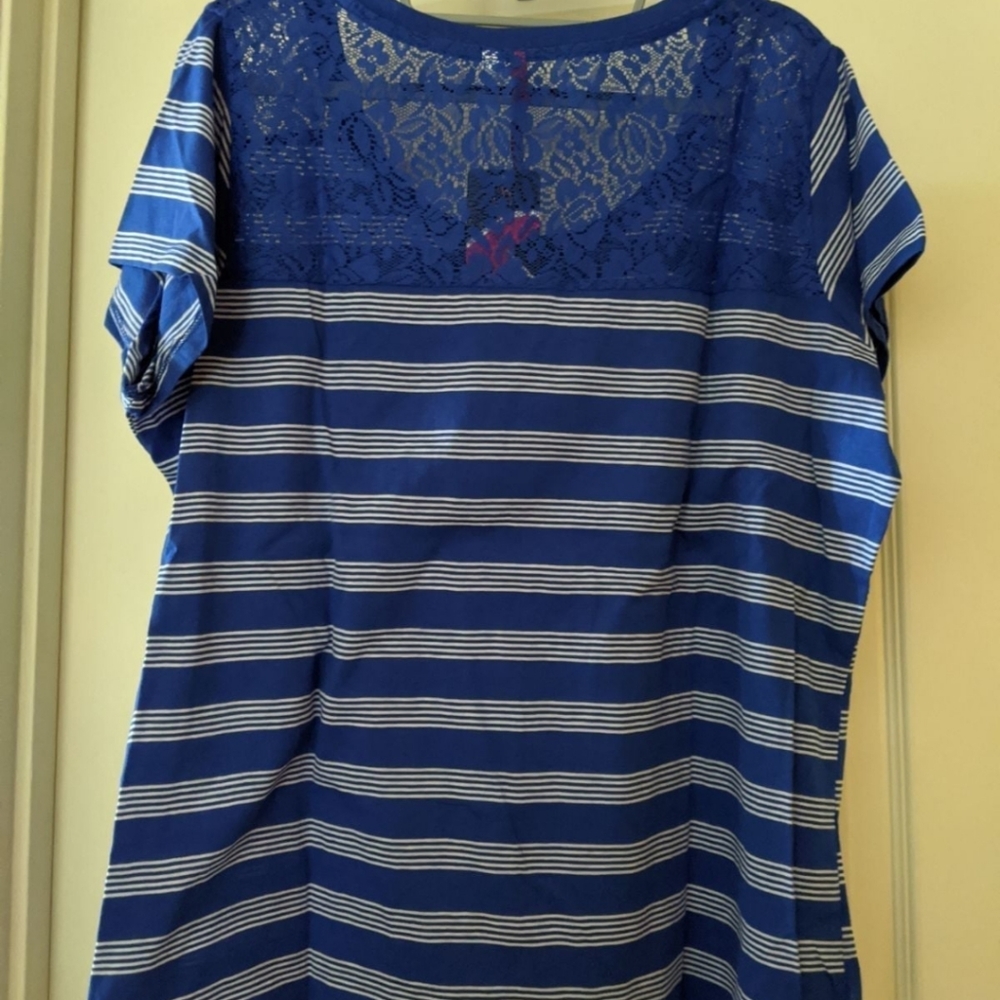 Extra Touch Blue Striped Shirt with Lace 2X